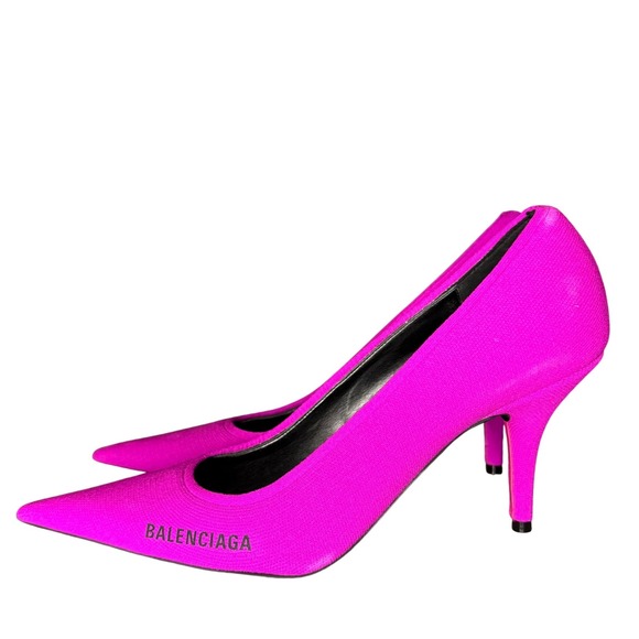Balenciaga Hot Pink Knife Logo Pointed Toe Pumps EU 39/US 8.5 - Picture 11 of 11